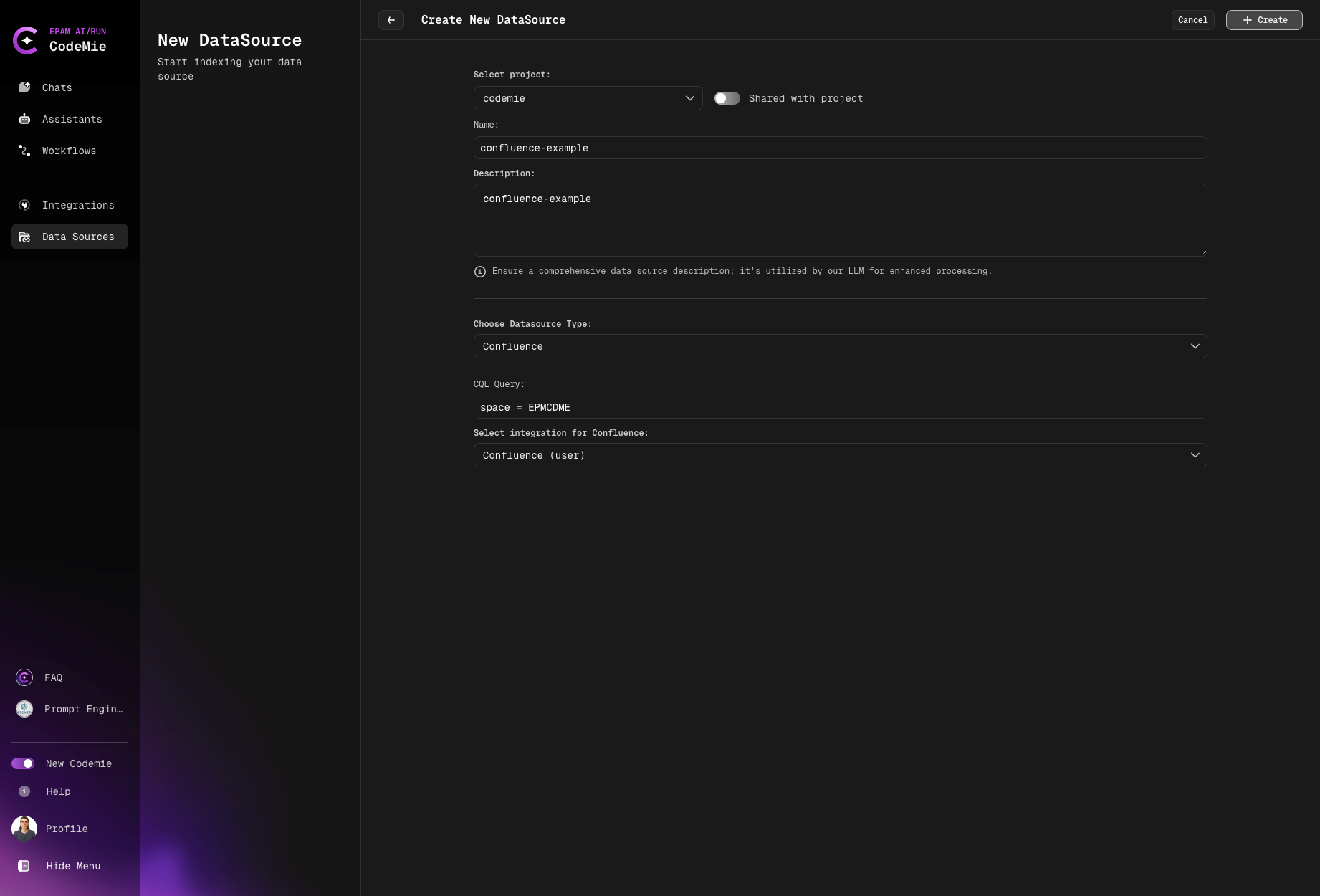 Confluence Data Source Form
