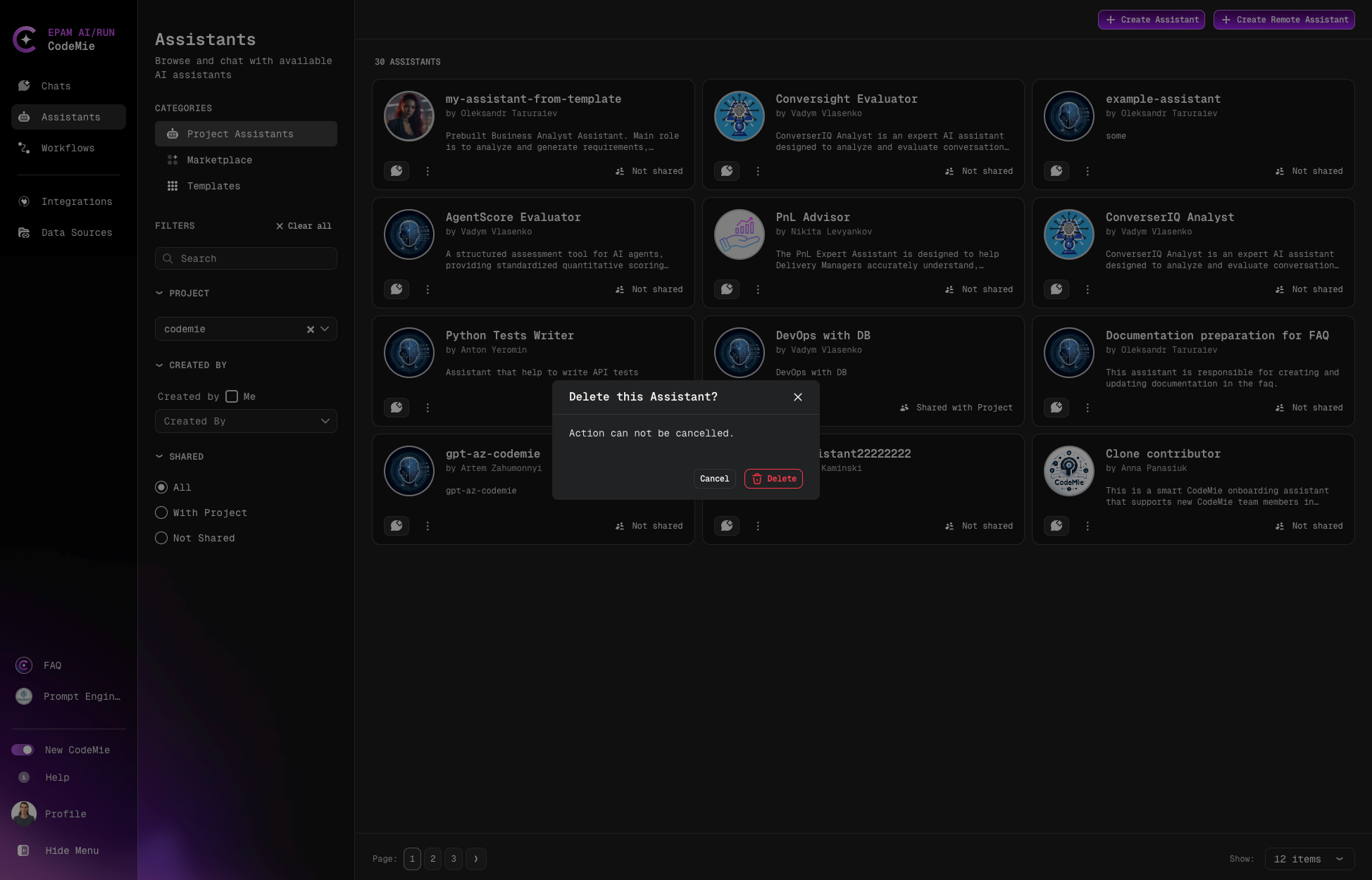 Confirm assistant deletion