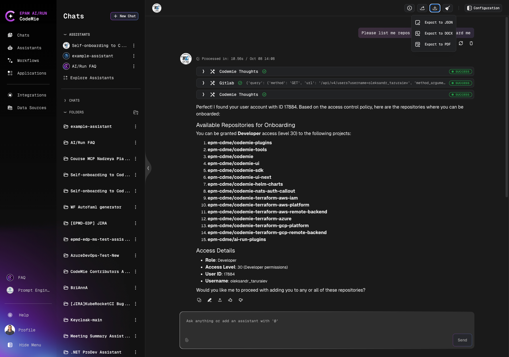 Export conversation preview