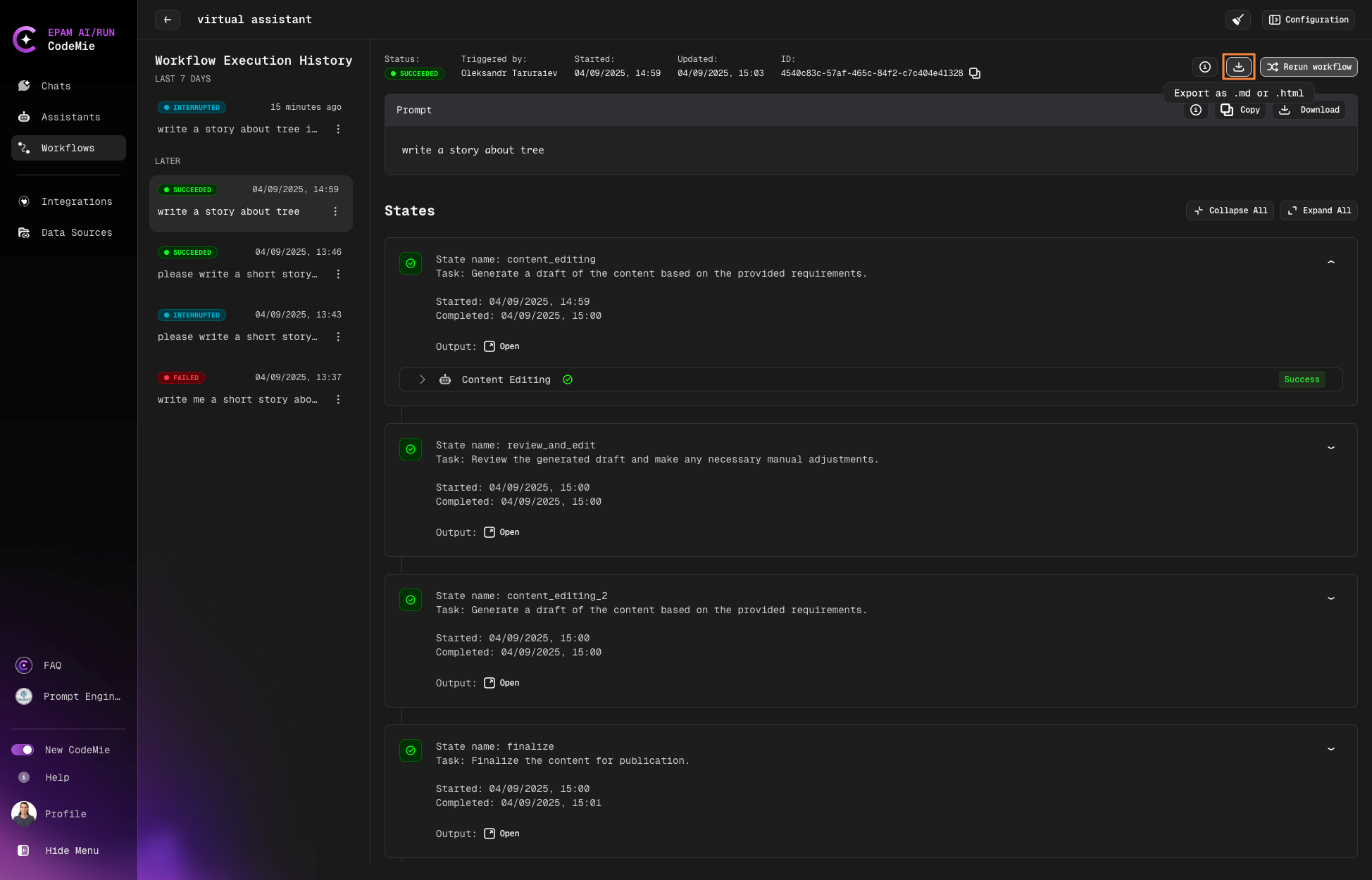 Export as button location