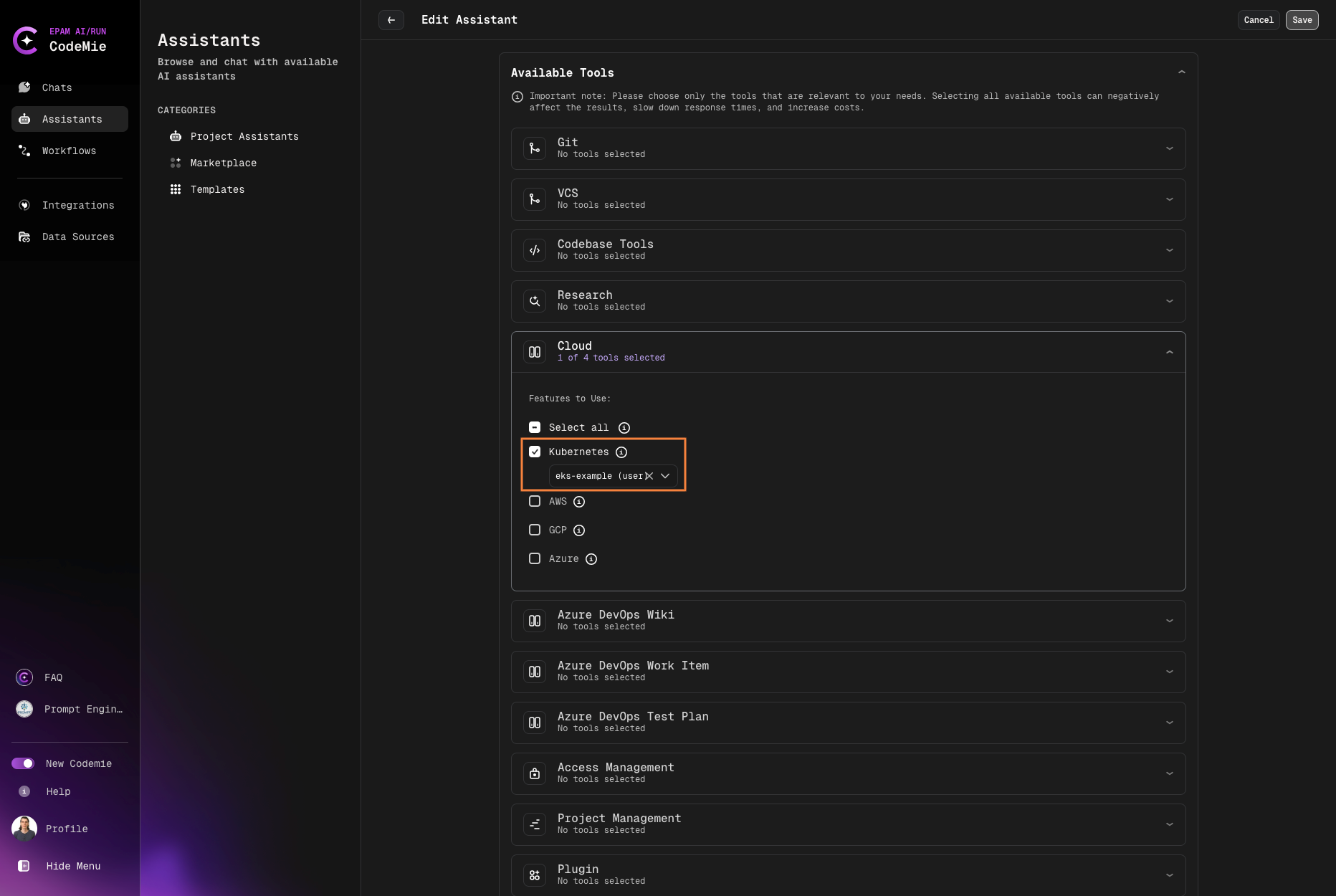 Enable Kubernetes tool