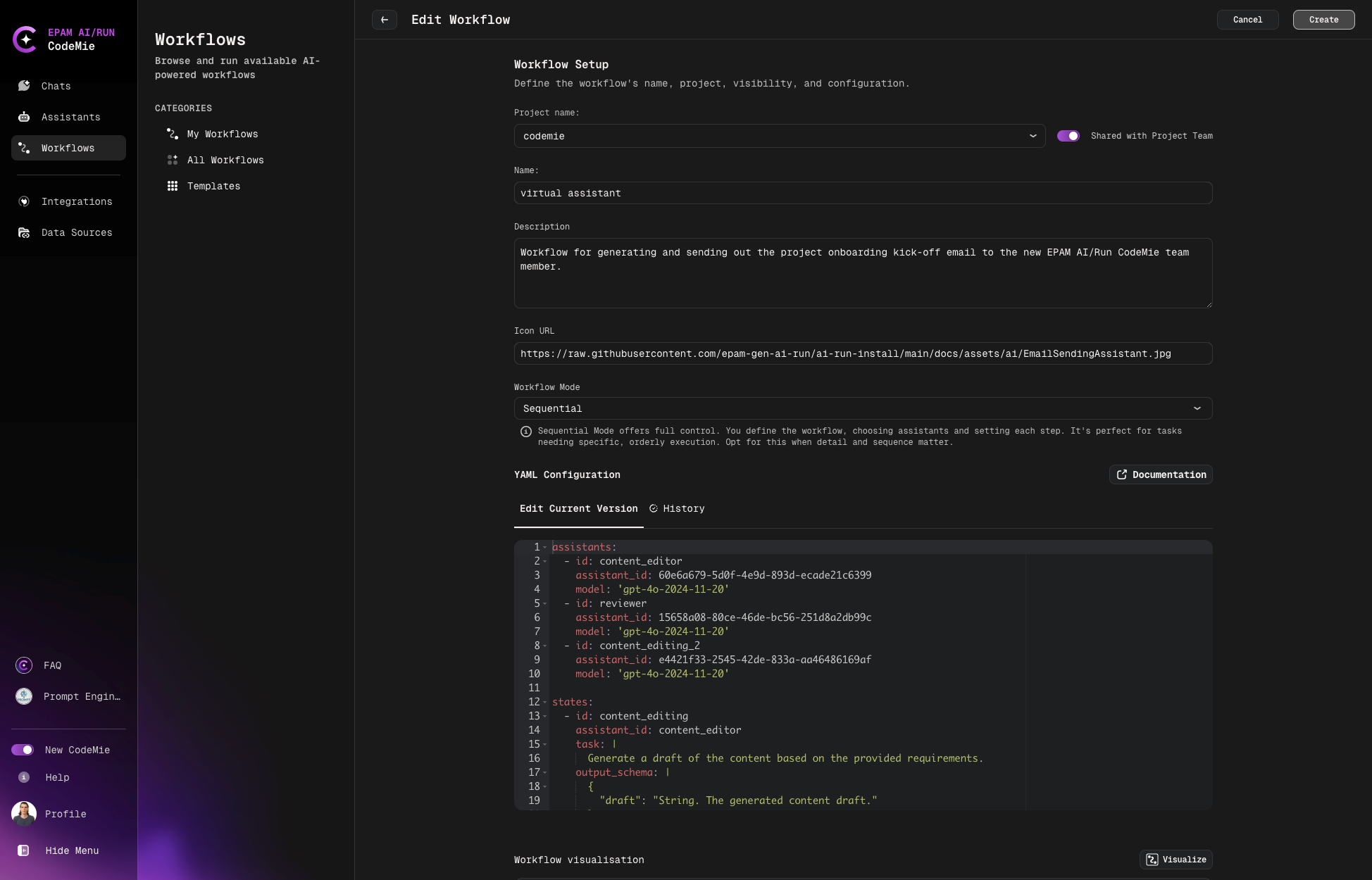 Create Workflow page