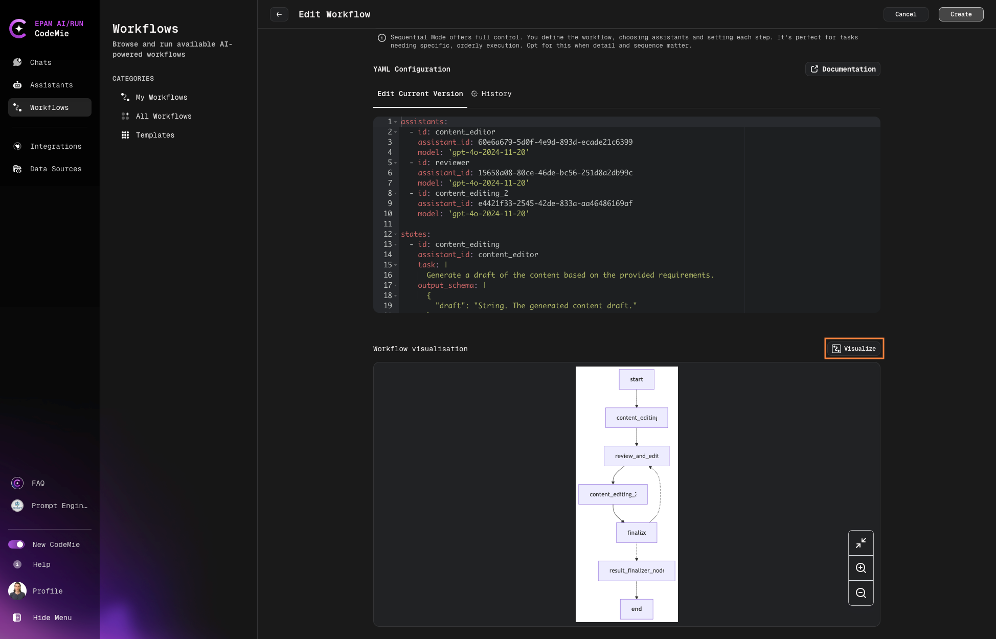 Workflow visualization view