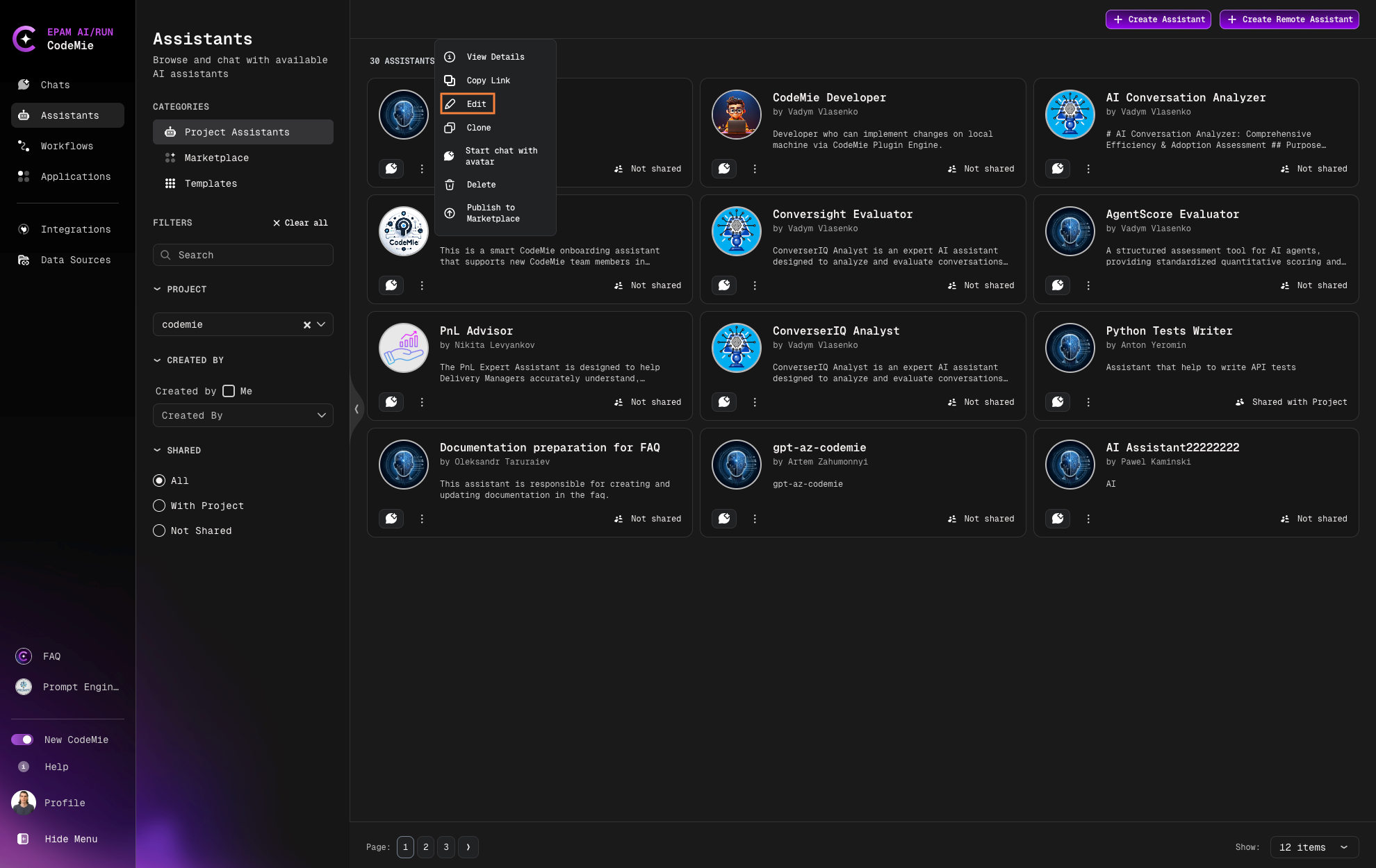 Edit assistant option