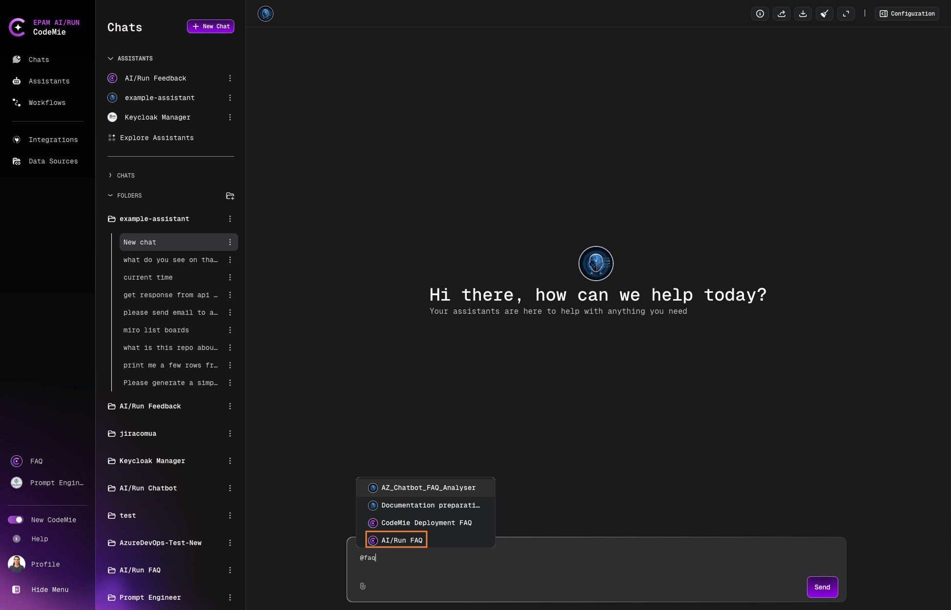 Select assistant with @ mention
