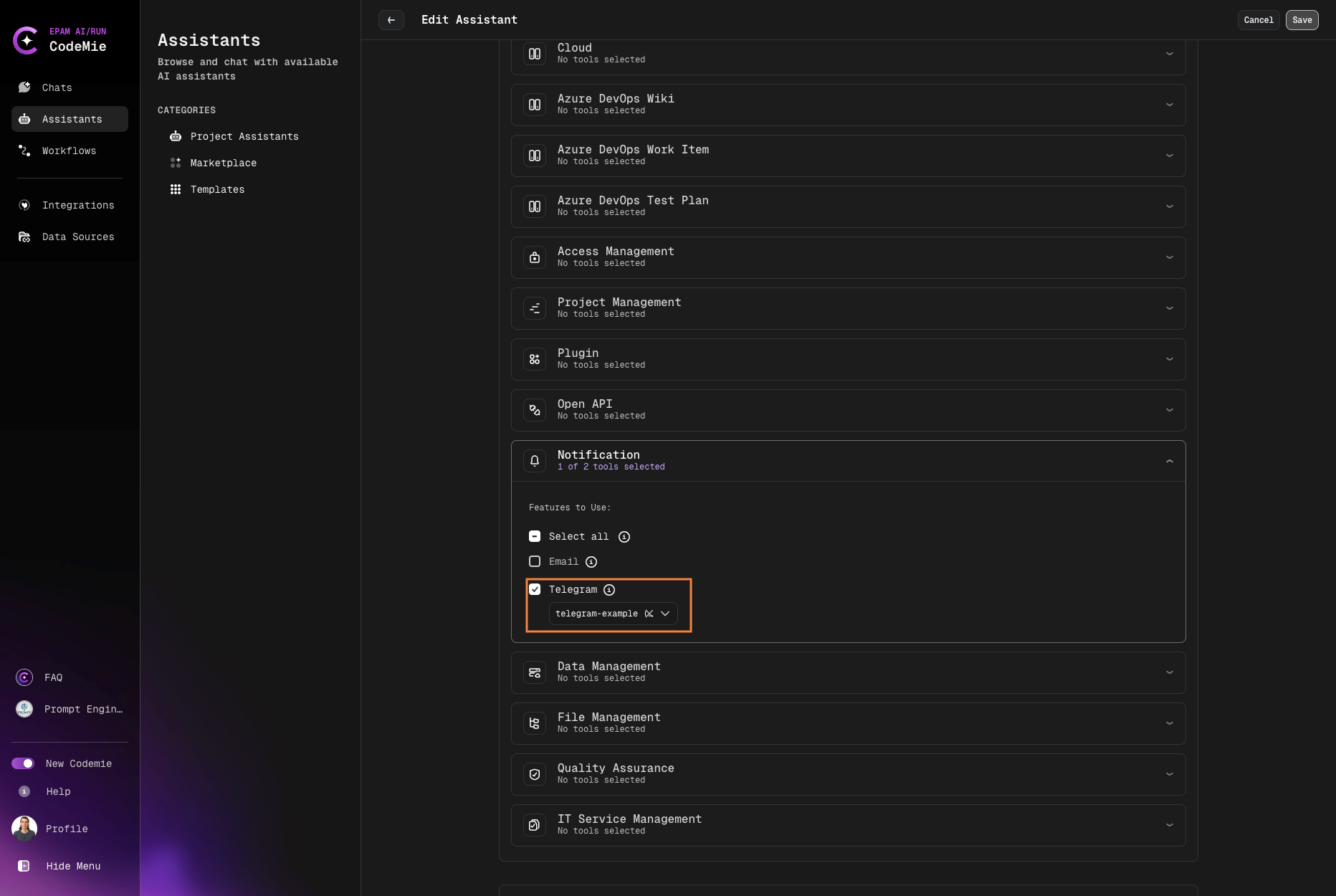 Enable Telegram tool